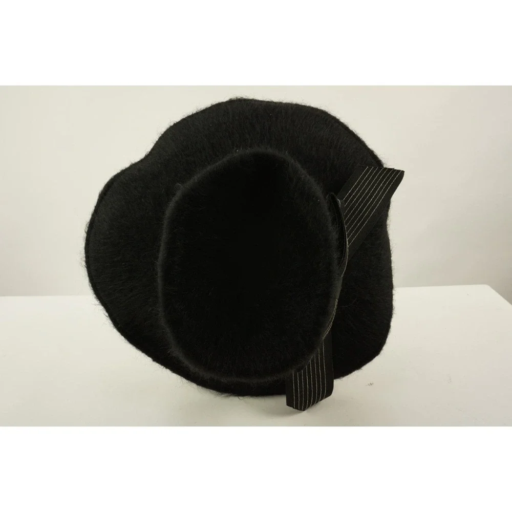 Vintage 1940s-50s Mahara Mohair Wool Bow Fedora Hat Black Union‎ Made in USA 6